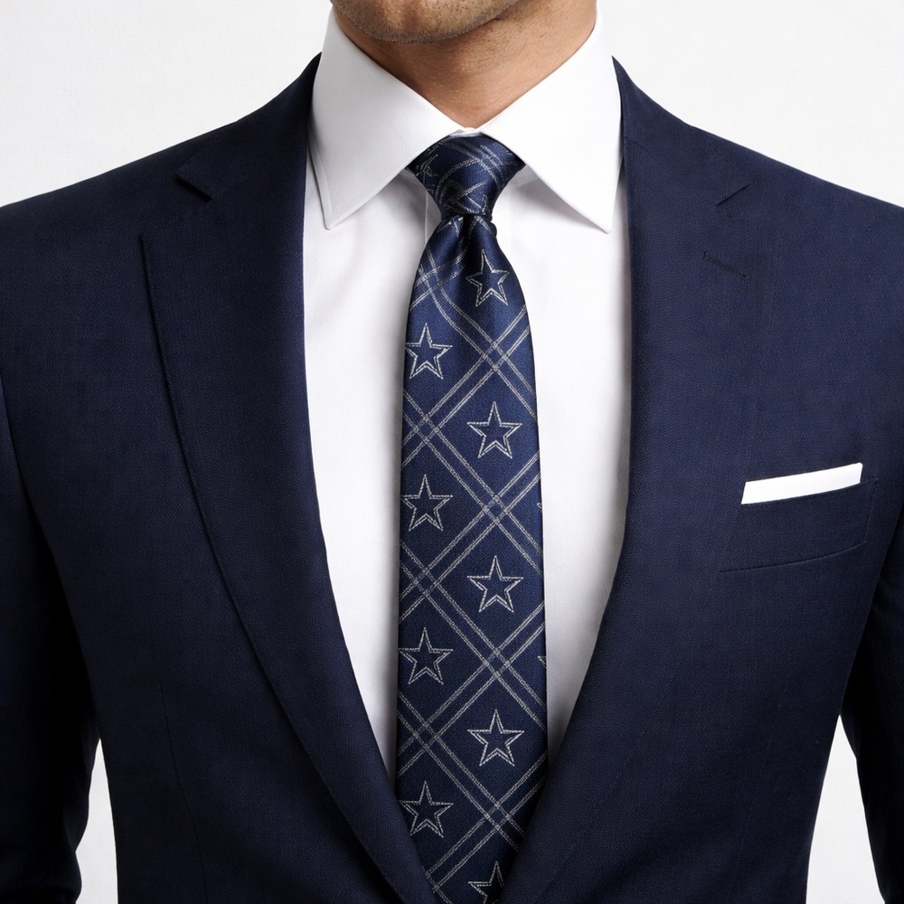 Dallas Cowboys Nfl Tie Star Plaid Logo Football Team Apparel Gift Navy Blue Mens